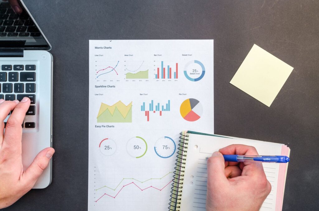 Performance charts and data on a screen, representing credit and token systems turning into measurable and reliable actions.
